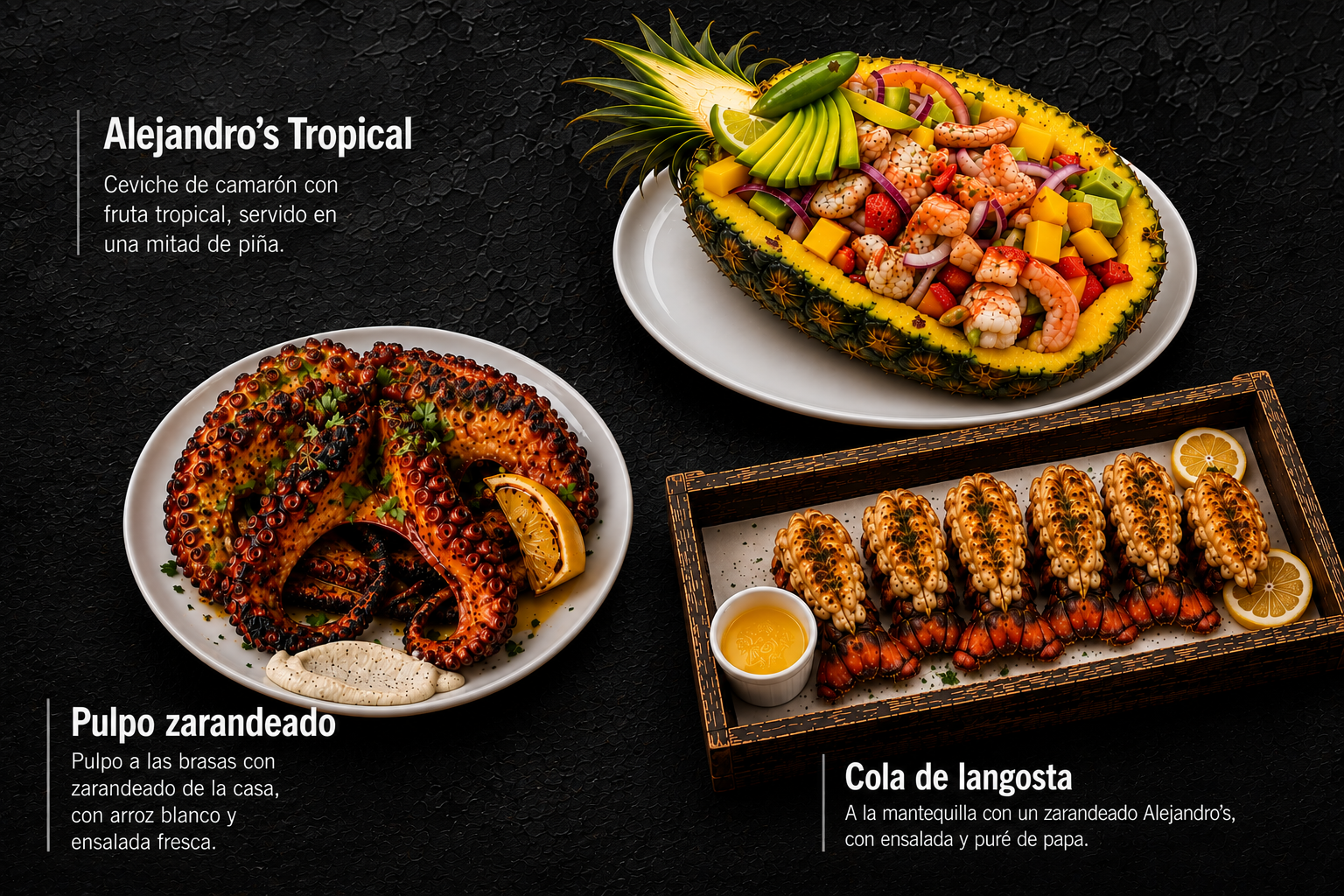 Alejandro's Tropical, Pulpo zarandeado y Cola de langosta