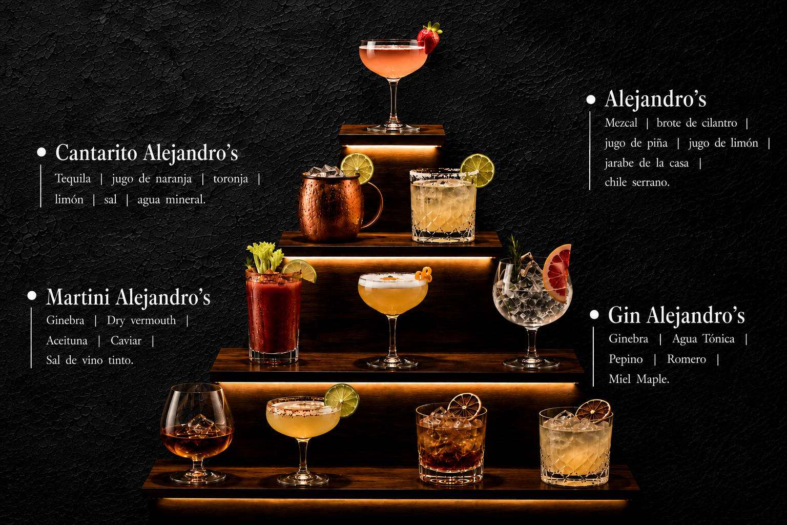 Cocteles Alejandro's: Cantarito, Martini, Alejandro's, Gin Alejandro's